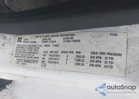 2005 Chevrolet Colorado Ls z USA, uszkodzony, nr VIN 1GCDT196X58223919